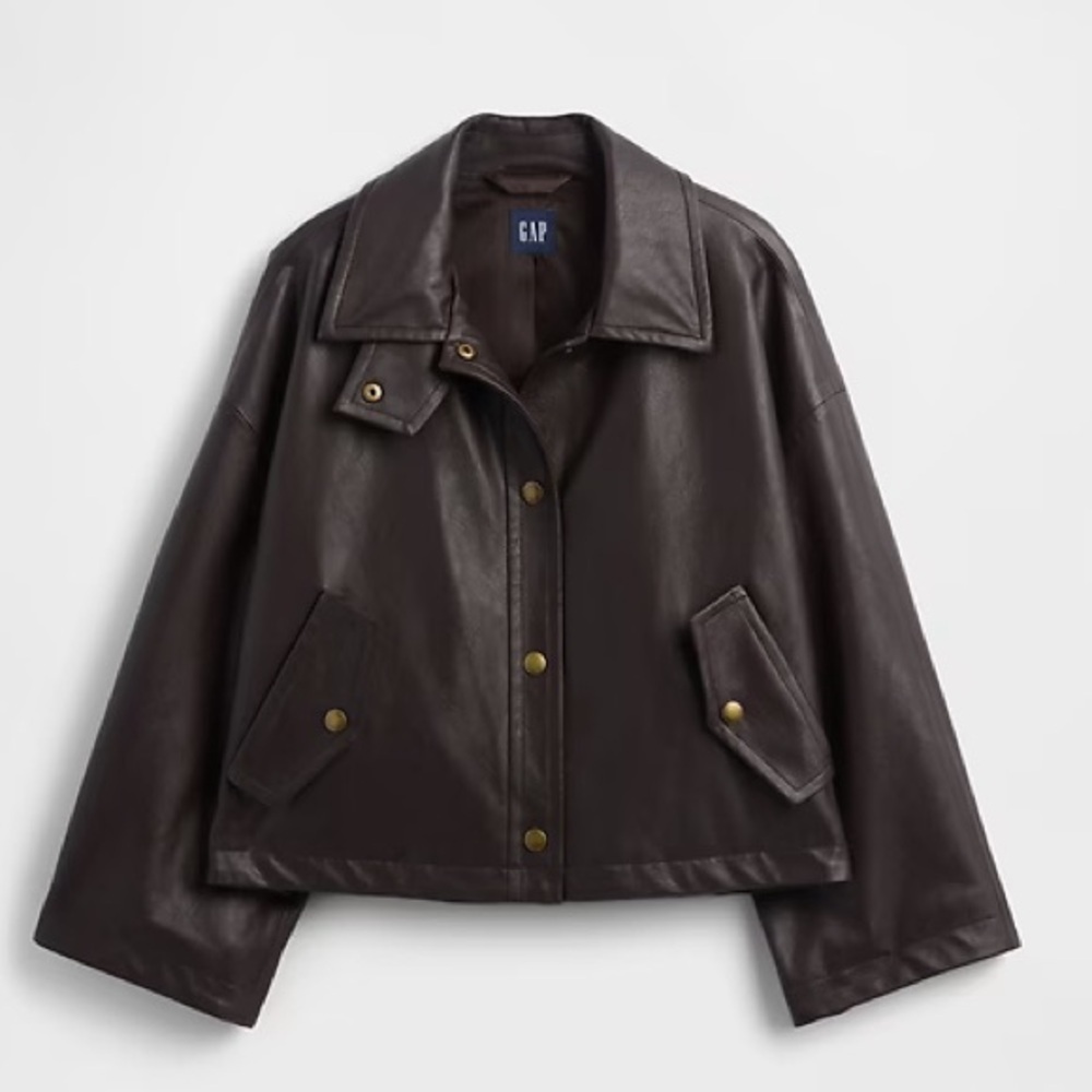 NWT! GAP Terra Brown Vegan Leather Swing Jacket - Size XS/S or M/L - Picture 6 of 7